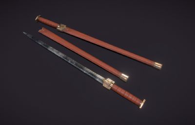 八面汉剑,中国剑,,古代武器,冷兵器3dmaya模型
