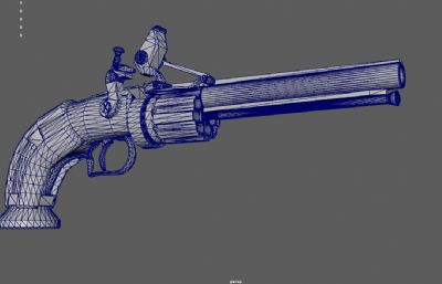蒸汽朋克燧石左轮手枪,西洋火枪,轮式燧石枪3dmaya模型