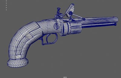 蒸汽朋克燧石左轮手枪,西洋火枪,轮式燧石枪3dmaya模型