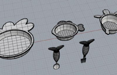 儿童餐盘,勺子,叉子餐具套装组合rhino模型