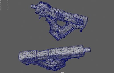 科幻冲锋枪,赛博朋克手枪,未来武器3dmaya模型,塌陷文件