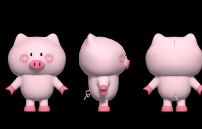 手绘q版猪,猪IP形象,拟人猪3d模型