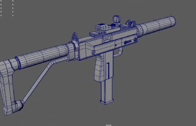 UZI微型冲峰枪,乌兹冲锋枪,轻型自动机枪3dmaya模型