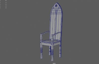 地面中世纪木头椅子,皇家欧式家具,宫廷国王椅子3dmaya模型