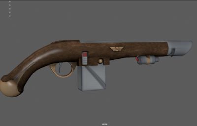 老式手枪,蒸汽朋克火枪,古代火散弹枪3dmaya模型