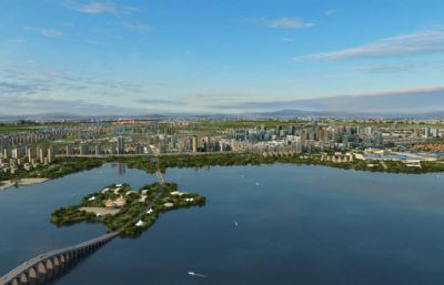 常熟尚湖风景区城市规划地形,太湖风景区尚湖湾,城市湿地公园洲岛自然景观3D模型