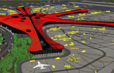 北京大兴国际机场,北京第二国际机场鸟瞰全景3D模型