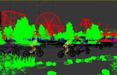 雄安智慧公交,公园骑自行车,游乐场骑车场景3D模型