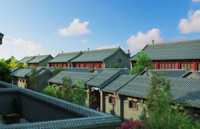 老北京胡同,中式四合院古建场景3D模型