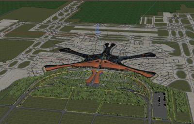 北京大兴国际机场,北京第二国际机场鸟瞰全景3D模型