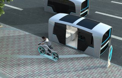 雄安智慧智能公交车,智能自行车,未来智慧交通规划设计3D模型