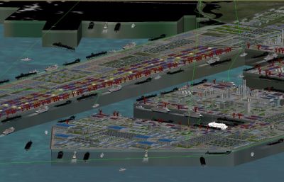 从云层下拉看临港经济开发区码头港口,大海集装箱货轮客轮动画