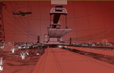铁路施工铺设铁轨修建铁路动画场景3D模型
