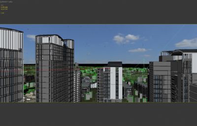 青岛海景房,海边小区公园,滨海住宅场景3D模型