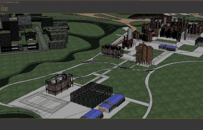 绿心鸟飞塔,厂区厂房,工厂3D模型