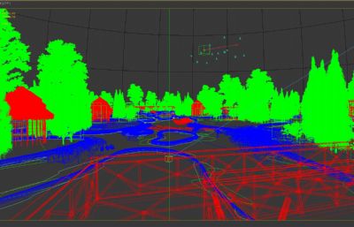双洎河湿地公园景观,栅栏木桥,茅草屋场景3D模型
