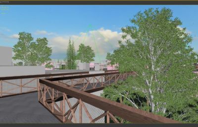 双洎河湿地公园栅栏木桥,空中木桥走廊3D模型