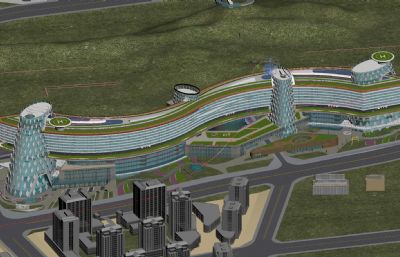 度假酒店空中游泳池,贵安数据中心,带停机坪的曲线建筑