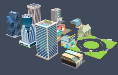 低面卡通城市max,fbx模型