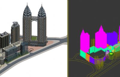 重庆涪陵区双子塔商业街3Dmax模型