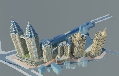 重庆涪陵区双子塔商业街3Dmax模型