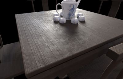 中国古代的桌椅组合，还有一组小茶壶茶碗