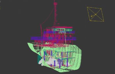 货船轮船剖面 轮船内部结构 轮船剖面图3D模型