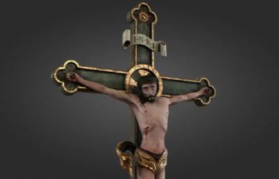 木制中世纪十字架,耶稣