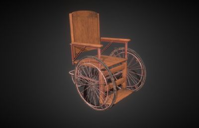 老式复古轮椅 老旧木制轮椅 医疗器械
