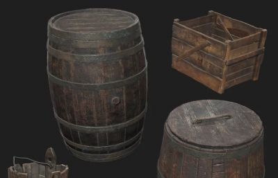 木桶,水桶,木箱3dmax模型