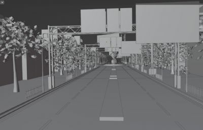 城区城市十字路口,街道广告牌场景blender模型
