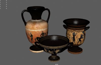 古希腊双耳瓶 土罐文物 陶罐陶器