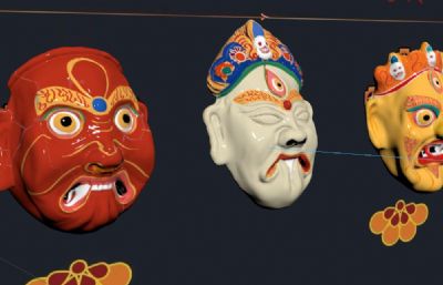 藏族面具,祭祀面具,羌姆面具3dmax模型