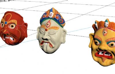 藏族面具,祭祀面具,羌姆面具3dmax模型