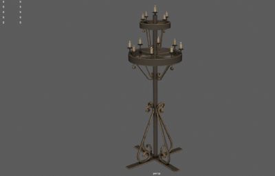 中世纪双层铜烛台,蜡烛灯架