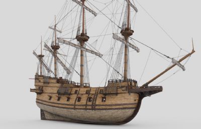 古时大型帆船,战船blender模型