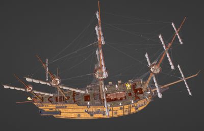 古时大型帆船,战船blender模型
