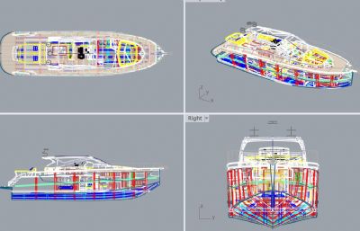 写实豪华游艇,带内部构造rhino模型