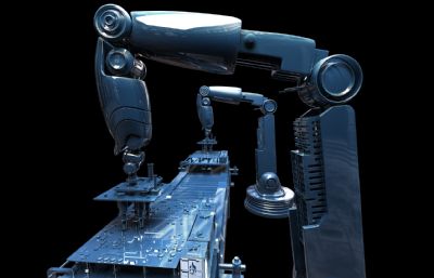 芯片制造,电路板机械臂操作台,机器人自动化,带动画