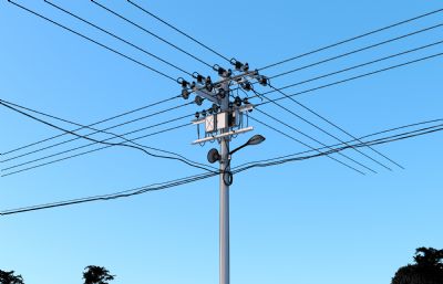 村庄公里旁的高压电线杆场景3dmax模型