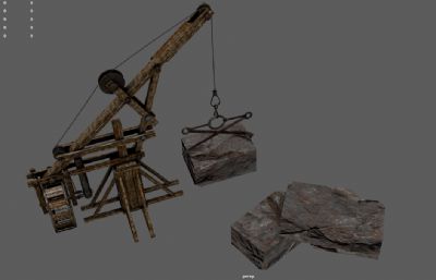 木制起重机,水车吊装机,古代吊车,吊石器