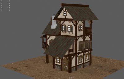 中世纪欧式复古房子,村庄楼房,阁楼别墅