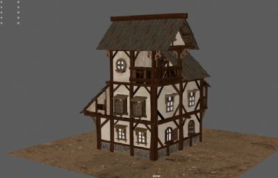 中世纪欧式复古房子,村庄楼房,阁楼别墅