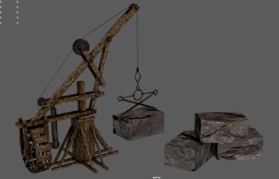 木制起重机,水车吊装机,古代吊车,吊石器