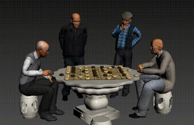 养老社区老人下象棋动画3dmax场景