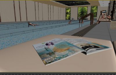 会所室内游泳池游泳的人场景动画