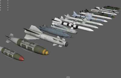 火箭弹,巡航导弹,航空炸弹,反舰导弹等组合3dmaya模型