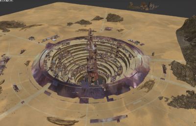 宏达沙漠地坑建筑,科幻星球基建blender场景(网盘下载)