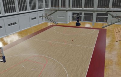 学校室内篮球场,篮球训练场blender模型