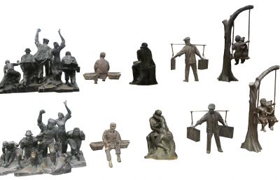 汉口江滩雕塑铜人,雕像铜像3dmax模型